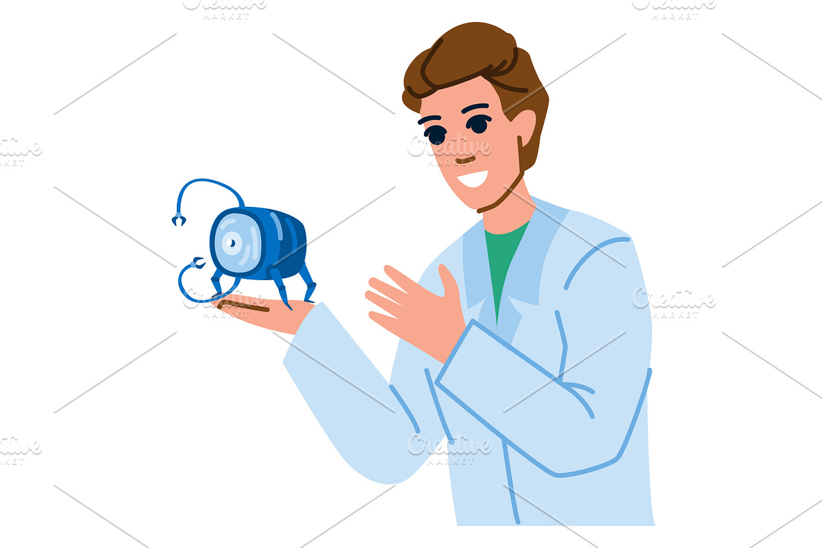 Scientist showing nanorobot, an Illustration by pikepicture