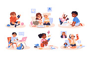 Happy, cute kids with gadgets set, a Person Illustration by PaperTrident (Thumbnail 1 of 7)