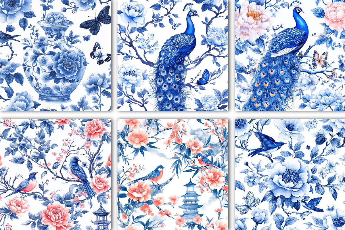 Blue White Chinoiserie Pattern, a Pattern Graphic by Black Bird Studio (Photo 4 of 5)