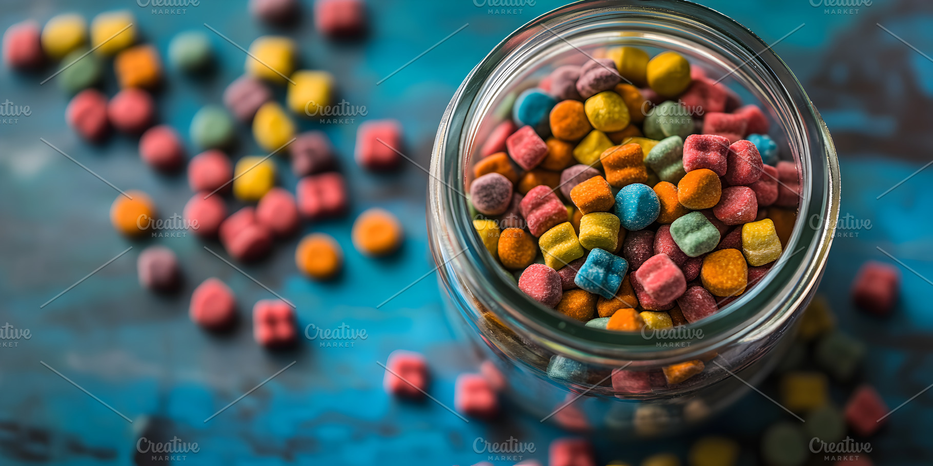 Tiny colorful candies in a glass jar, a Food & Drink Photo by Photostock