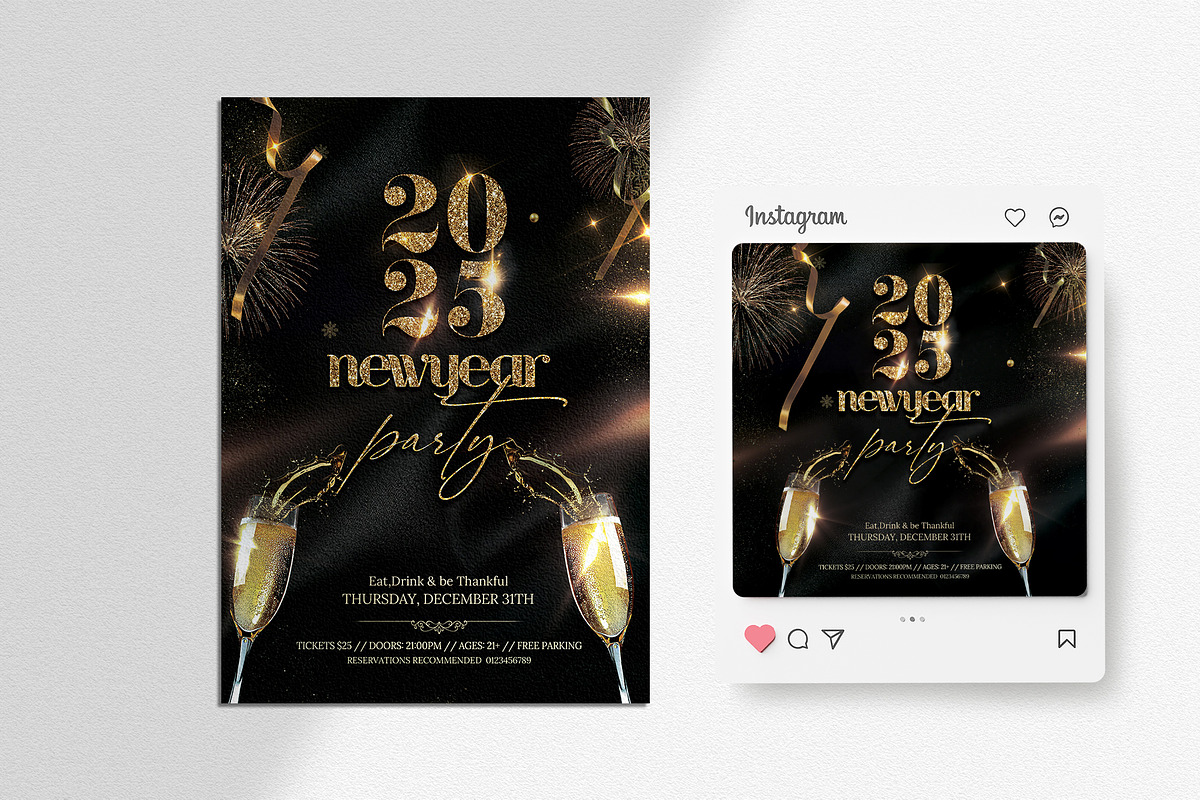 2025 New Year Eve Event Flyers, a Flyer Template by Ronita Shkodra