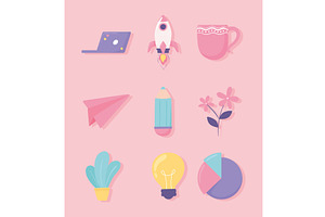startup creativity icons, an Object Illustration by studiogstock