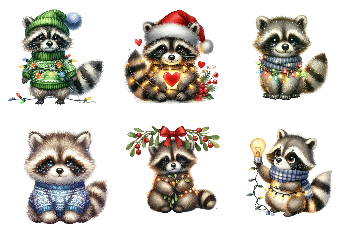 Christmas Racoon Clipart Bundle, an Illustration by SinaCreation (Photo 3 of 7)