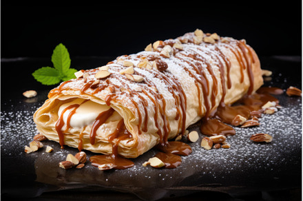 Delicious apple strudel. Generate Ai, a Food & Drink Photo by Ylivdesign