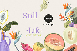 STILL LIFE tropical floral fruit, a Food Illustration by Lana Elanor