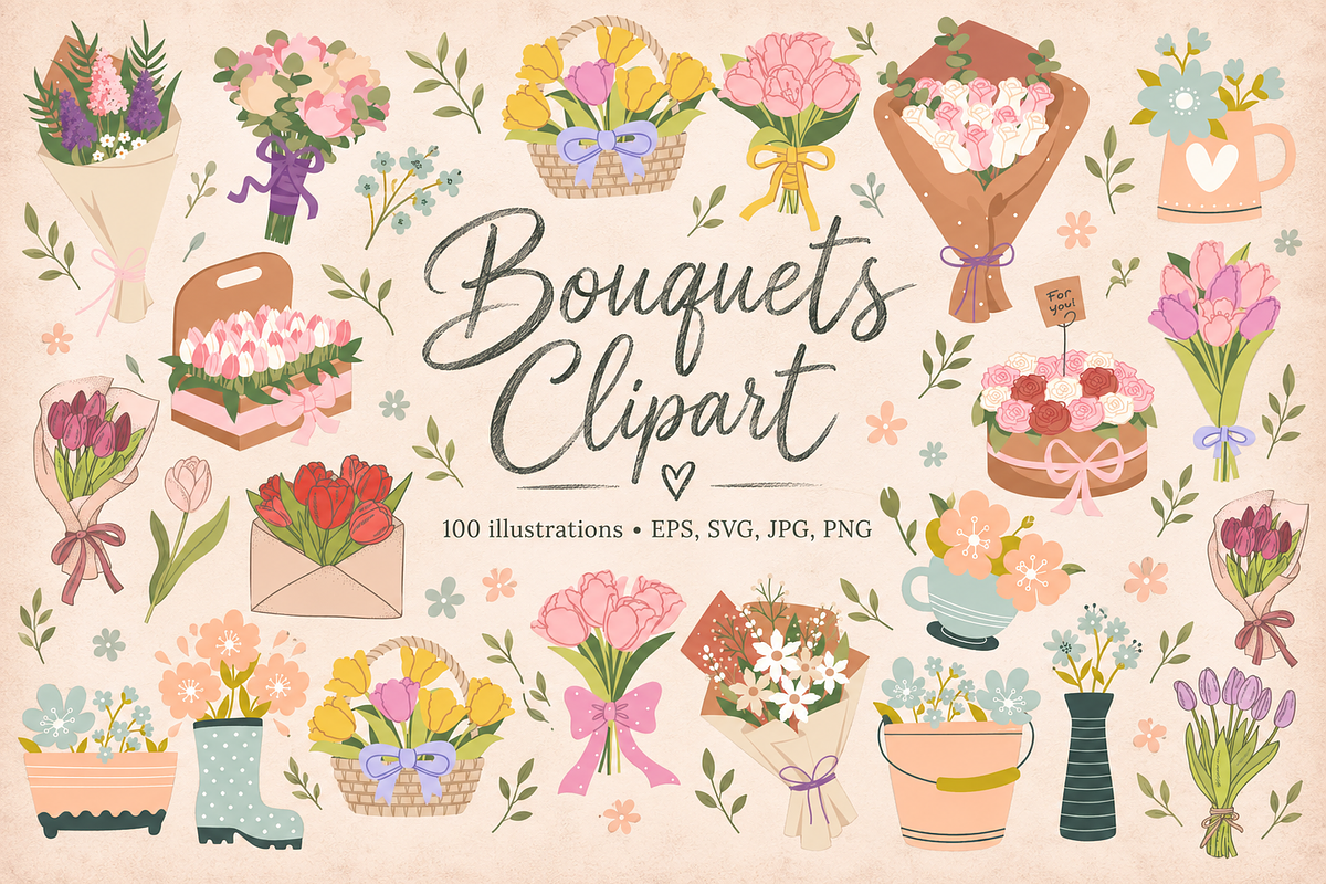 Spring Bouquets Clipart, a Decorative Illustration by Anna Studio (Photo 1 of 12)