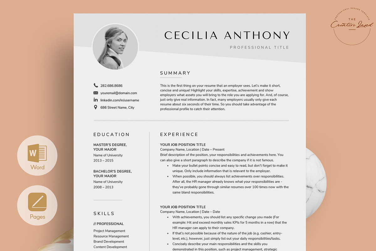 Resume/CV - The Cecilia, a Resume Template by CreativeLandStudio (Photo 1 of 9)