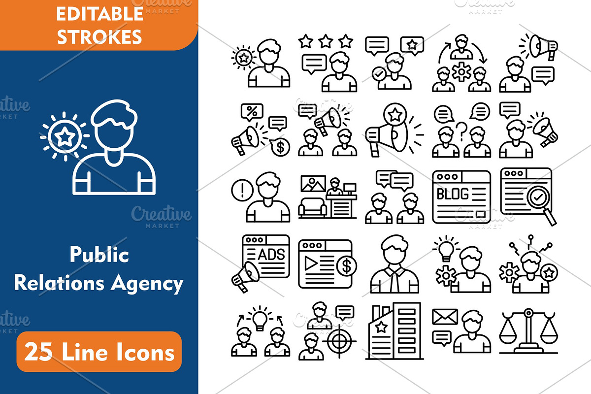 Public Reaction Agency 25 Line Icons, an Icon by Pexelpy