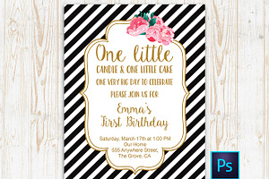 First Birthday striped invitation 