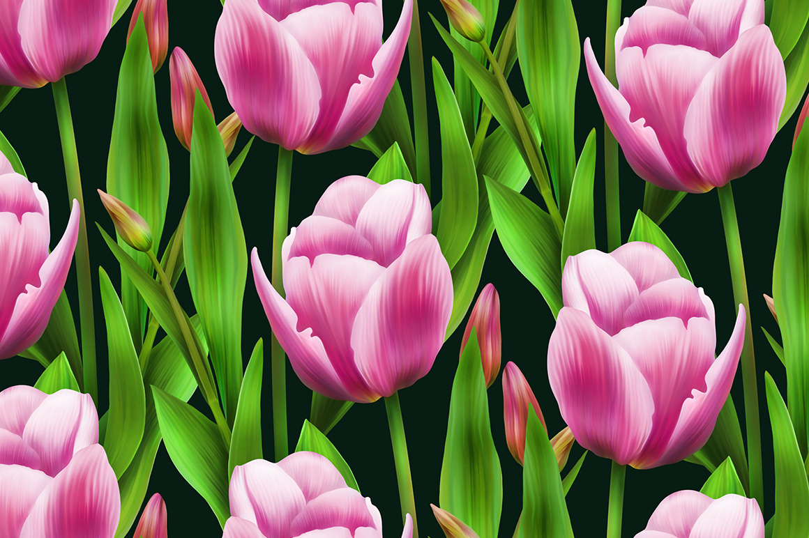 seamless pattern pink tulips, a Pattern Graphic by coconut_forest