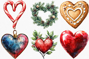 Watercolor Christmas Hearts Clipart, an Illustration by Canvas Craft (Thumbnail 4 of 8)