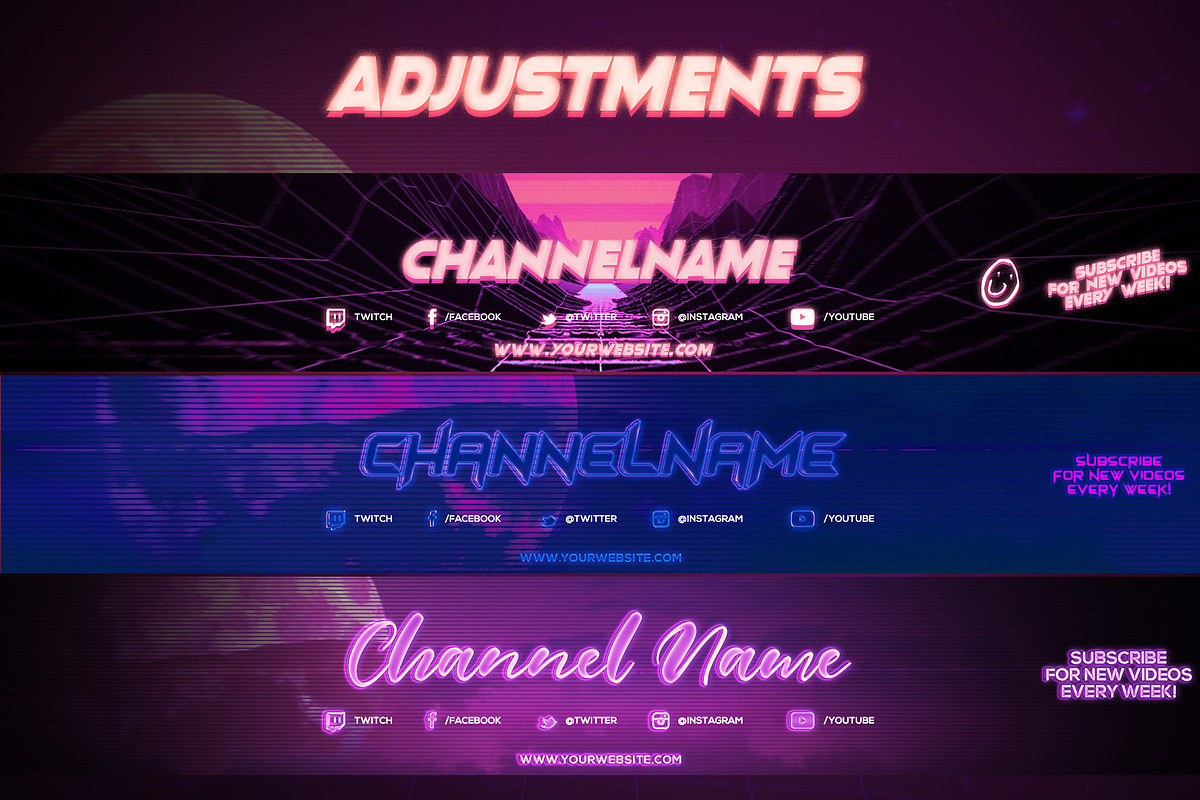 3 Retro Youtube Channel Art Banners, a Social Media Template by RussGFX (Photo 2 of 6)