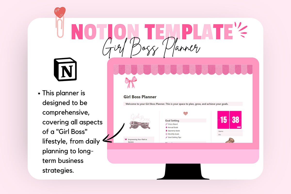 Girl Boss Planner Notion Template, a Templates & Theme by bellaROSEworkshop (Photo 7 of 10)