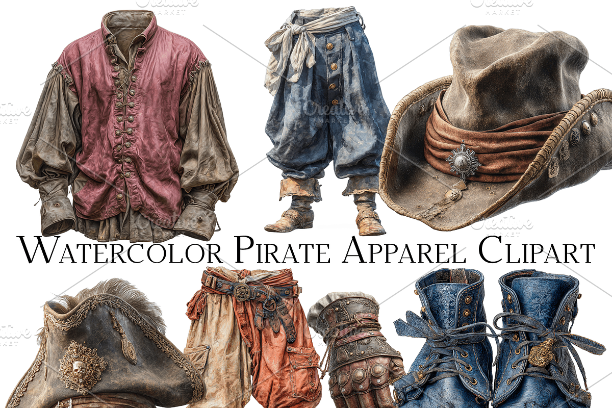 Watercolor Pirate Apparel Clipart, an Object Graphic by ArtisticTimberStudio (Photo 2 of 2)