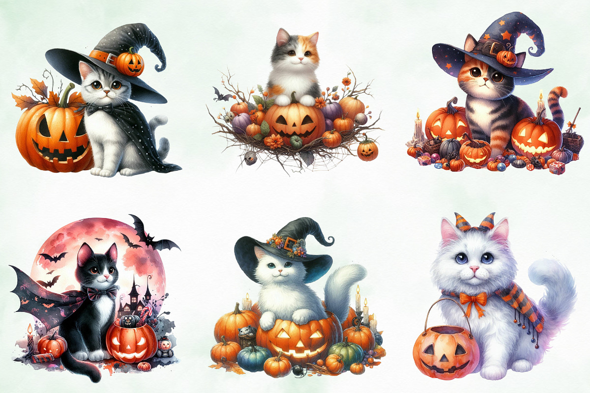 Halloween Cat Watercolor Clipart, an Icon by Creative Art (Photo 3 of 4)
