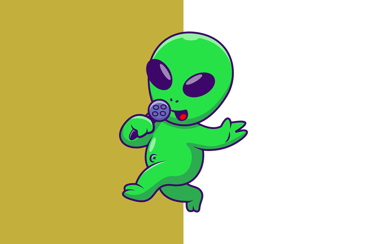 Cute Alien Singing With Microphone, an Animal Illustration by Artstorystudio (Photo 3 of 3)