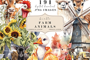 Farm Animals Watercolor Clipart, an Animal Photo by Redwood Digital Art (Thumbnail 1 of 2)