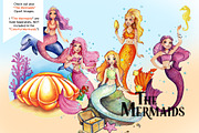 Colorful Mermaids Clipart Images, an Illustration by Whimseez (Thumbnail 5 of 5)