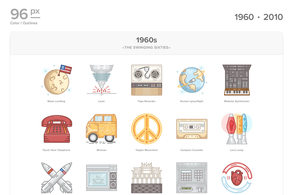 20 Century History.Color line Icons, an Outline Icon by Yeticrab (Photo 5 of 16)