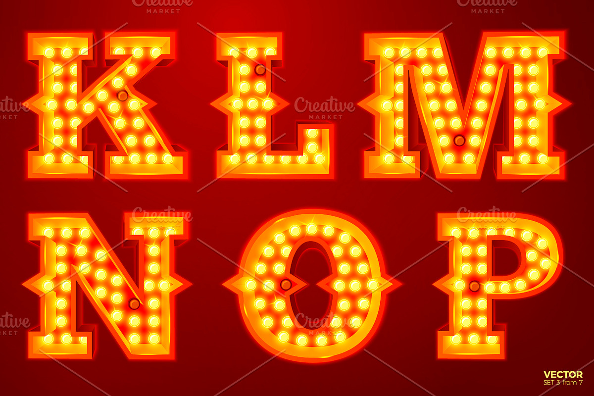 Vector Retro style light letters, a Decorative Illustration by Tashal (Photo 4 of 15)