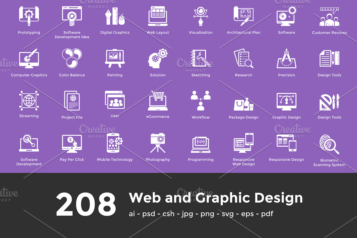 208 Web and Graphic Design Icons, a Solid Icon by Vectors Market