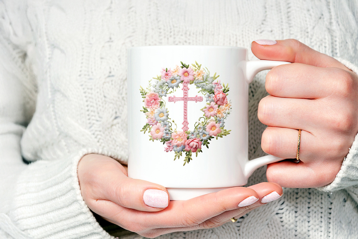 Embroidery Easter Wreath & Cross PNG, an Object Graphic by V Design Creator (Photo 2 of 7)