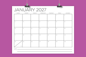 2027 8.5 x 11 Inch Calendar Template, a Stationery Template by Running With Foxes