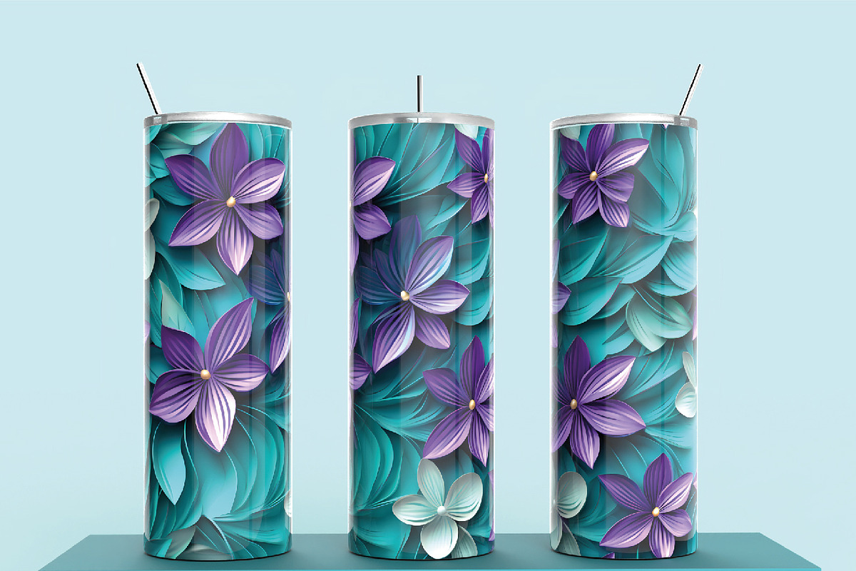 3D Flowers 20oz Tumbler Wraps, an Object Graphic by NimraAmjad (Photo 1 of 3)