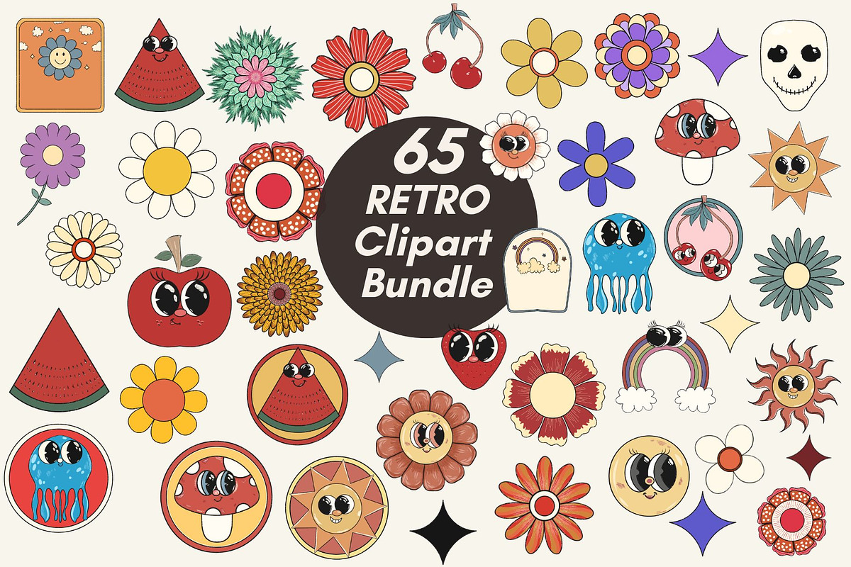 65 Retro Clipart Sublimation Bundle, a Decorative Illustration by ClipArtTime (Photo 1 of 5)