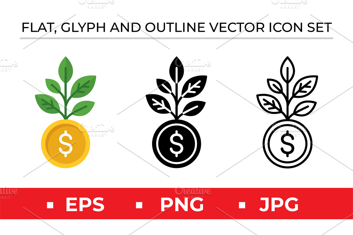 Money Growth Icon Set - 3 Styles, an Outline Icon by Artonix (Photo 1 of 2)