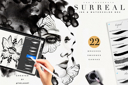 Surreal Ink Kit for Procreate p.2, a Brush Add-On by Liquid Amethyst Art