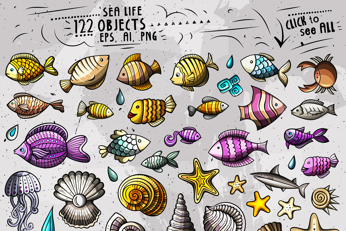 Sea Life Cartoon Objects Set, an Object Graphic by BALABOLKA (Photo 2 of 4)