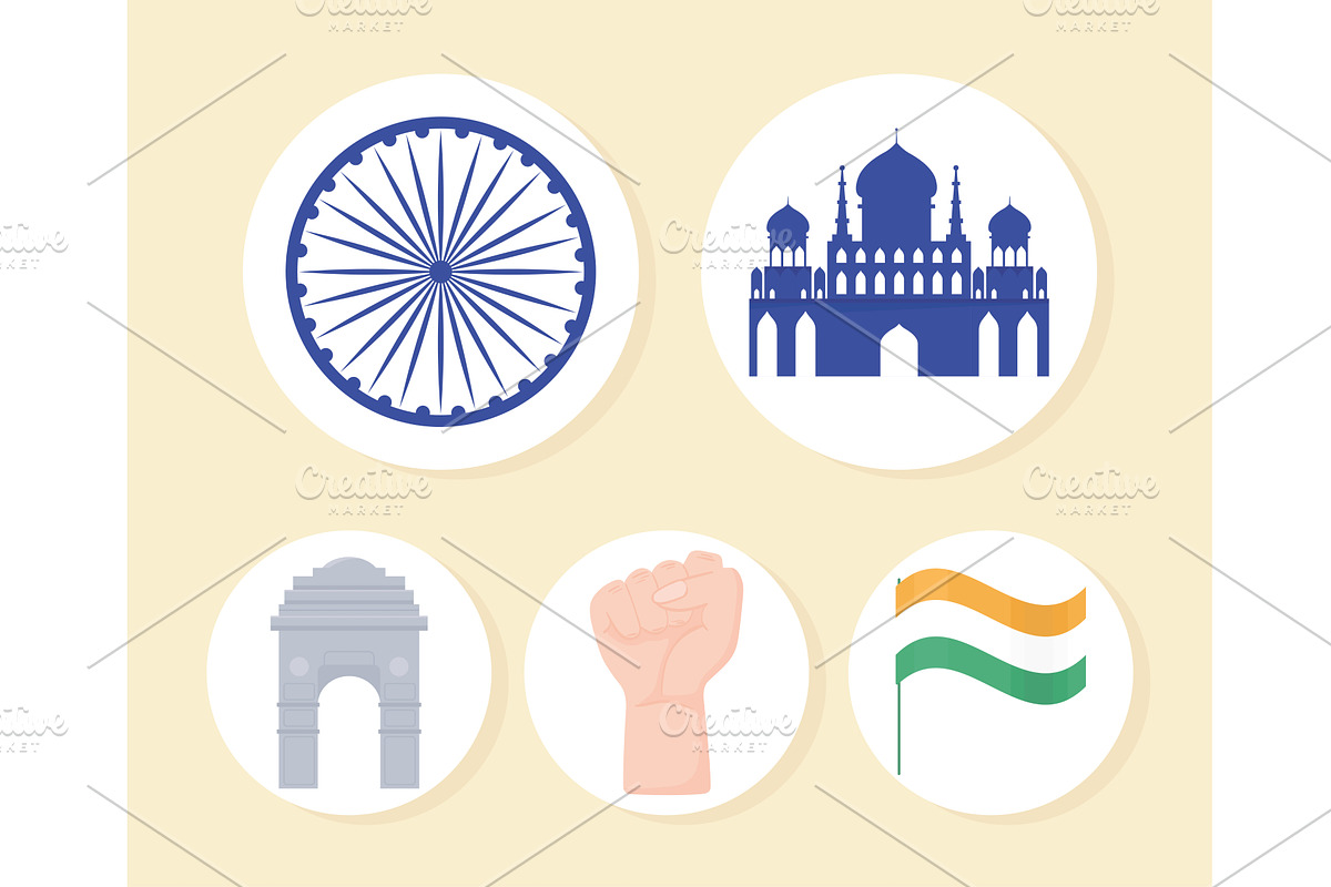 indian flat icons, an Illustration by studiogstock
