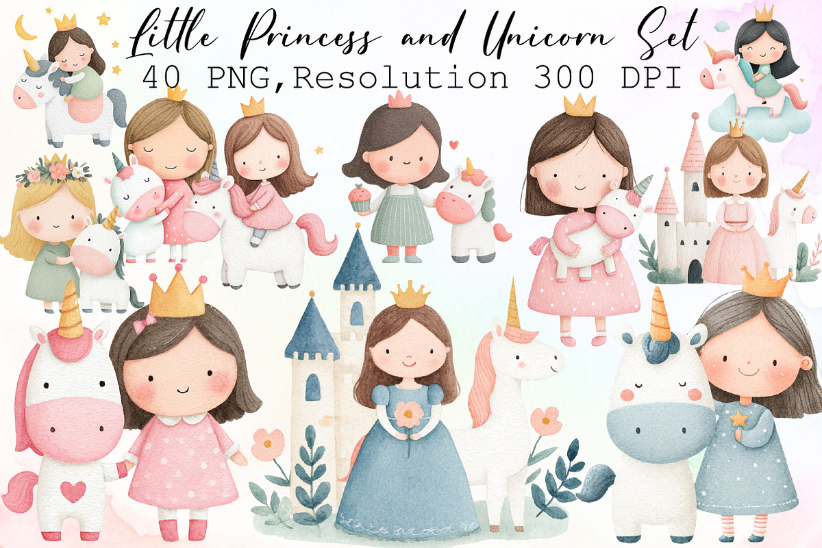 Little Princess and Unicorn Clipart, an Illustration by Sublimation Artist (Photo 1 of 6)