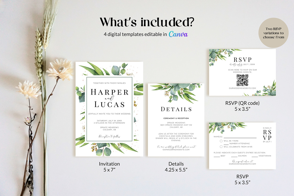 Eucalyptus Wedding Invite Template, an Invitation Template by Cottontail Paper Shop (Photo 4 of 7)