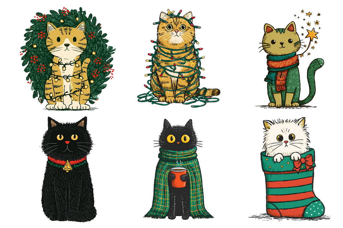 Whimsical Christmas Cat Clipart, an Illustration by Daily.Designs (Photo 4 of 5)