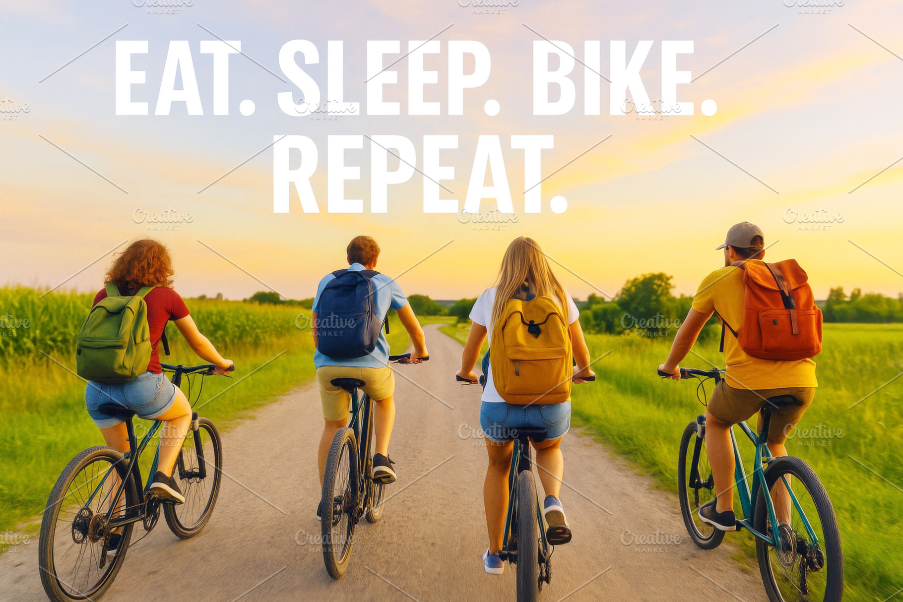 Group of people biking on country ro, a Photo by Dvoevnore photos