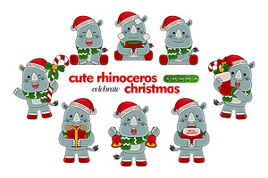 cute rhinoceros celebrate christmas, an Animal Illustration by MEDZ