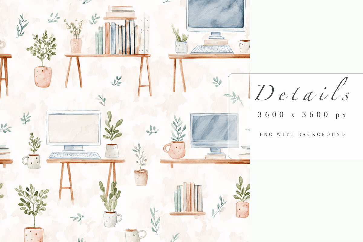 Computer Desk Seamless Pattern, a Decorative Illustration by Pati Charm Studio (Photo 4 of 7)