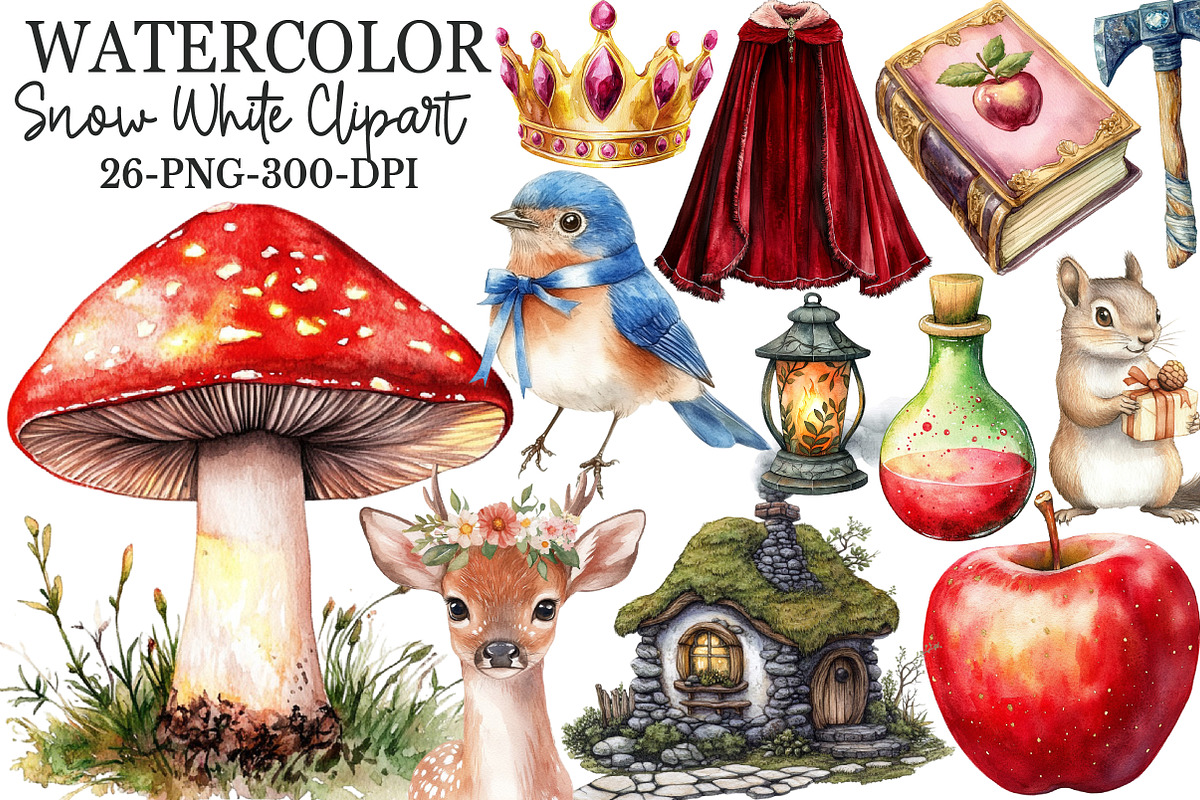 Watercolor Snow White Clipart, an Illustration by Rose Art (Photo 1 of 7)