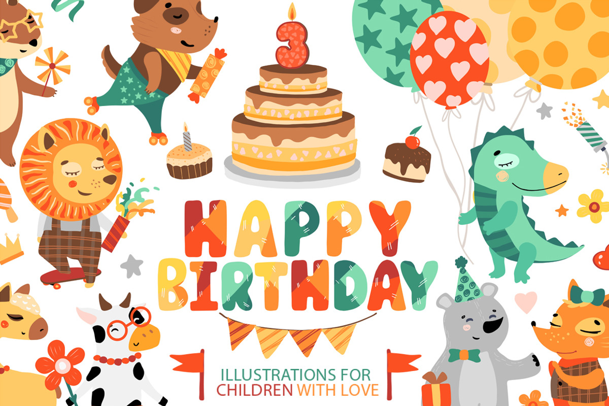 Happy Birthday. Kids illustrations., an Animal Illustration by Luba Vega (Photo 1 of 20)