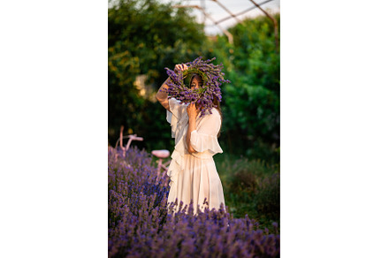 Woman with lavender wreath and, a Person Photo by oksix