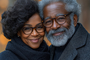 Warm Portrait of a Happy Elderly Couple Smiling Together Outdoors, a Photo by AS photostudio