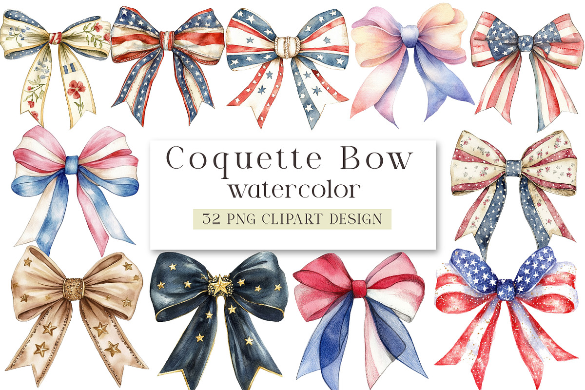 Coquette Bow USA Flag Sticker, an Illustration by DreamArtGraphic (Photo 1 of 4)