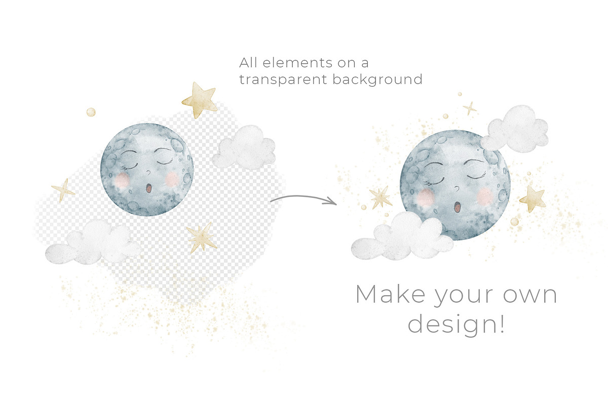 Watercolor Moon Sun Nursery Clipart, an Illustration by Alisles (Photo 11 of 12)