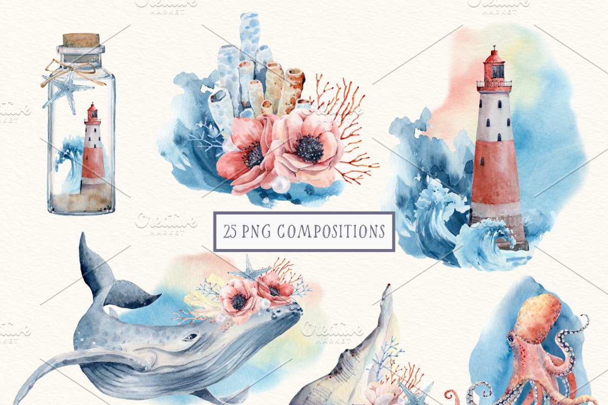 DEEP OCEAN Watercolor set, an Illustration by Lemaris (Photo 2 of 8)