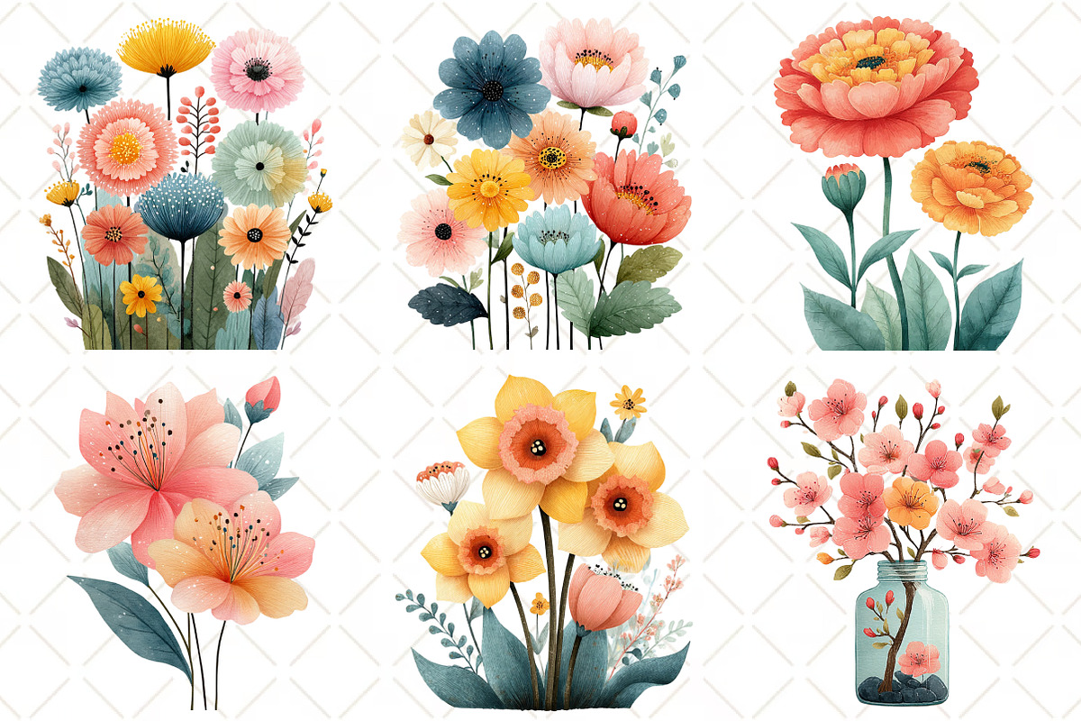 Watercolor Spring Flowers Clipart, an Illustration by Black Bird Studio (Photo 3 of 5)