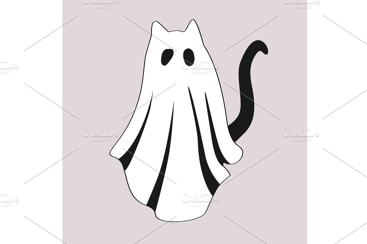 Funny Halloween ghost cat character, an Animal Illustration by Toltemara