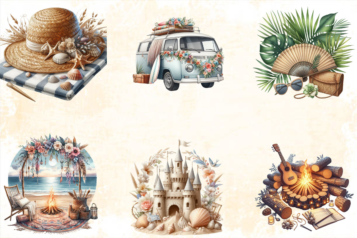 Boho Beach Sublimation Clipart Bundl, an Illustration by SVGArt (Photo 4 of 8)