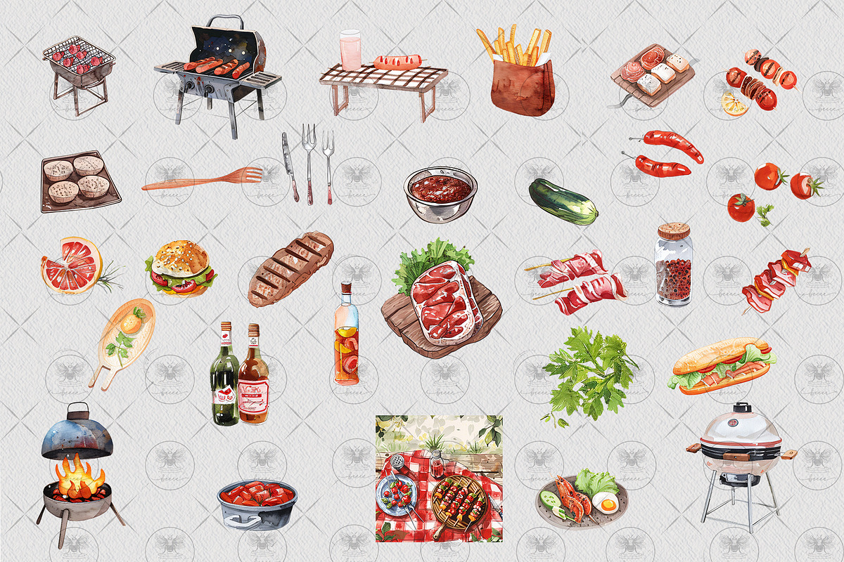 BBQ Food illustration Clipart Set, an Illustration by BigCakeBee (Photo 3 of 4)